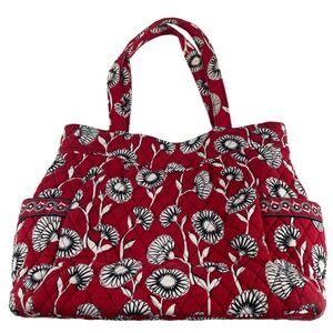 VERA BRADLEY RETIRED DECO DAISY ZIPPER TOTE BAG VIBRANT RED-WHITE-BLACK 14x11x6